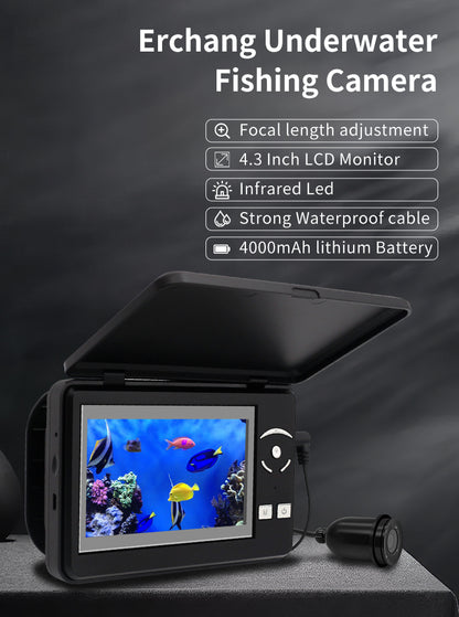 Underwater Fishing Camera, Portable Fish Finder Camera HD 1000 TVL Infrared LED Waterproof Camera with 4.3 Inch LCD Monitor for Ice Lake Sea Boat Kayak Fishing F431B