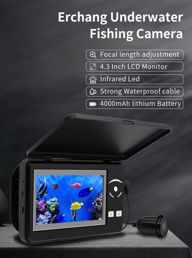 Underwater Fishing Camera, Portable Fish Finder Camera HD 1000 TVL Infrared LED Waterproof Camera with 4.3 Inch LCD Monitor for Ice Lake Sea Boat Kayak Fishing F431B