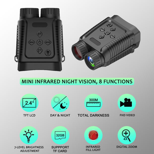 Mini Night Vision Binocular Camera 12MP 1080P Starlight Distance to 300M with 2.4" TFT for Observing Hiking Camping Climbing