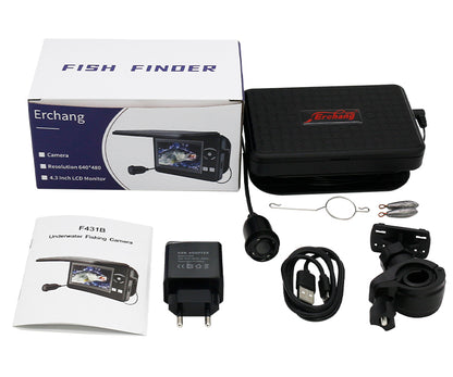 Underwater Fishing Camera, Portable Fish Finder Camera HD 1000 TVL Infrared LED Waterproof Camera with 4.3 Inch LCD Monitor for Ice Lake Sea Boat Kayak Fishing F431B
