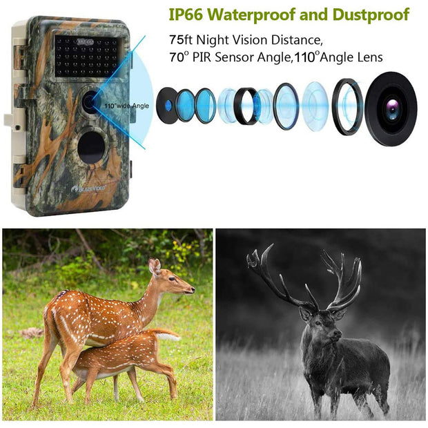 8-Pack Stealthy Camo Trail Wildlife & Backyard Field Cams 32MP 1296P Night Vision Invisible Infrared Motion Activated Waterproof Password Protected