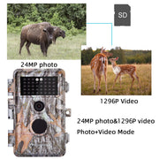 4-Pack Game Deer Trail Cameras Stealthy Camouflage 24MP 1296P Video No Glow Night Vision Waterproof Motion Activated Photo & Video Model Time Lapse