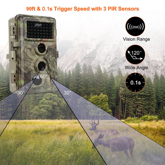 64MP 1296P Video Stealthy Trail Game Cameras for Wildlife Deer Observation & Home Security No Glow Motion Activated Waterproof  | A262 Matte Olive Drab