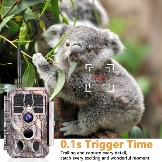 Bluetooth WIFI 64MP 1296P Game Trail Cameras for Wildlife Observing & Home or Backyard Security Night Vision Motion Activated Waterproof | A280W Driftwood Bark