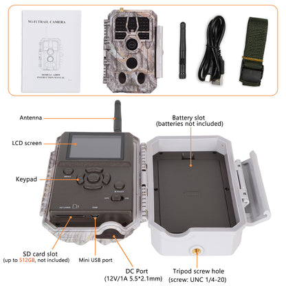 Bluetooth Wifi Game & Trail Cameras 64MP 1296P for Wildlife Observing & Home or Backyard Security Night Vision Motion Activated Waterproof | A280W Oak Brown