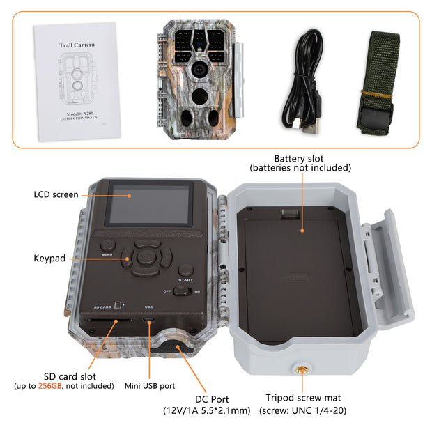 5-Pack A280 Trail Game Deer Cameras 48MP Photo 2304x1296P Full HD Video 100ft Night Vision No Glow 0.1S Trigger Motion Activated Waterproof
