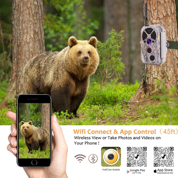 2-Pack Bluetooth Wireless WIFI Game Trail Cameras for Wildlife Observation & Home Backyard Security Night Vision Motion Activated Waterproof | A350W Green