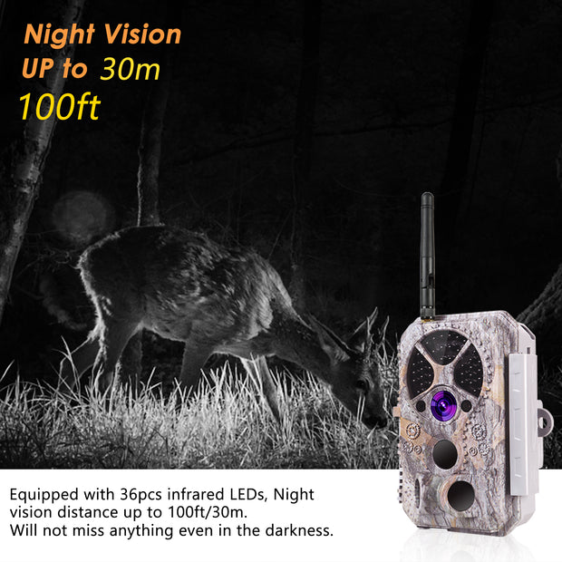 Bluetooth WIFI Game & Trail Camera Security Camera 32MP Picture 1296P Video Black Flash Wildlife Cam Night Vision Motion Activated Waterproof | A350W