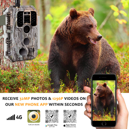 4G LTE Cellular 32MP 1296P Game & Trail Camera 32MP 1296P 100ft Night Vision Motion Activated Waterproof with SIM Card Sends Picture to Cell Phone | A390G Driftwood Bark