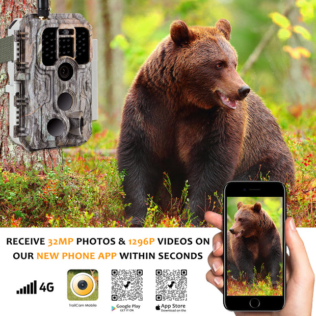 4G LTE Cellular Game & Trail Camera 32MP 1296P 100ft Night Vision Motion Activated Waterproof with SIM Card Sends Picture to Cell Phone | A390G Grey