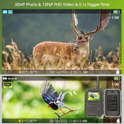 Bundle 4G LTE Cellular Trail Camera 32MP 1296P with SIM Card & 32G SD and Solar Panel Sends Picture to Cell Phone | A390G Green