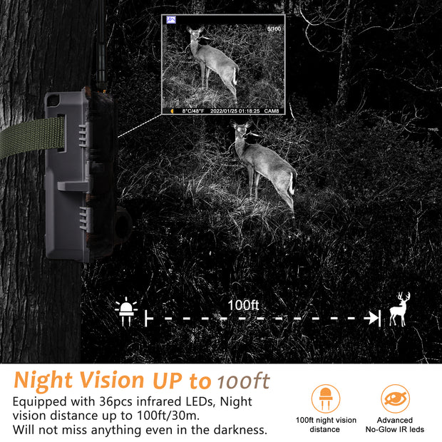 4G LTE Cellular Game & Trail Camera 32MP 1296P 100ft Night Vision Motion Activated Waterproof with SIM Card Sends Picture to Cell Phone | A390G Grey