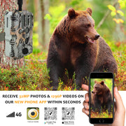 Bundle 4G LTE Cellular Trail Camera 32MP 1296P with SIM Card & 32G SD and Solar Panel Sends Picture to Cell Phone