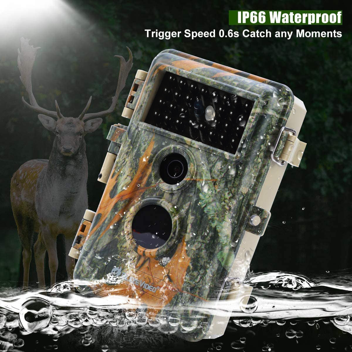 Trail Game Deer Camera 64MP 1296P Video Stealthy Camouflage Waterproof Night Vision Motion Activated for Wildlife Observing & Backyard Security | A252 Matte Olive Drab