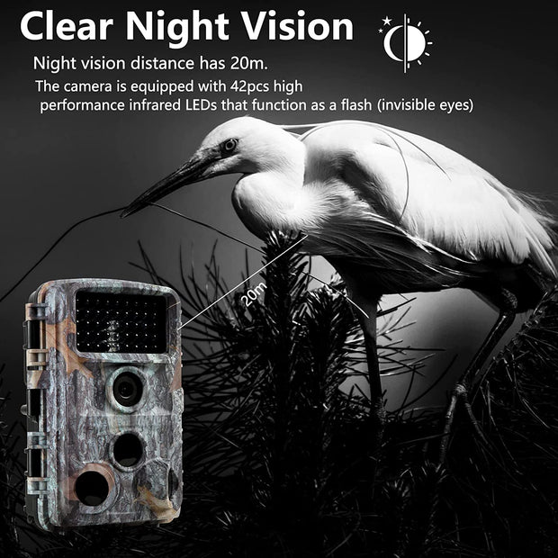 Wildlife Trail Camera with Low Glow Night Vision 0.3S Trigger Motion Activated 20MP 1296P IP65 Waterproof for Observing & home security | DL2Q