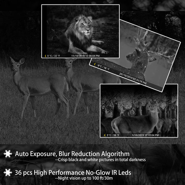 4-Pack Stealthy Camo Game Trail Deer Cameras 32MP 1296P 100ft Night Vision Motion Activated 0.1S Trigger Speed Waterproof No Glow Infrared Time Lapse