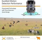 Wildlife Trail Camera with Low Glow Night Vision 0.3S Trigger Motion Activated 20MP 1296P IP65 Waterproof for Observing & home security | DL2Q