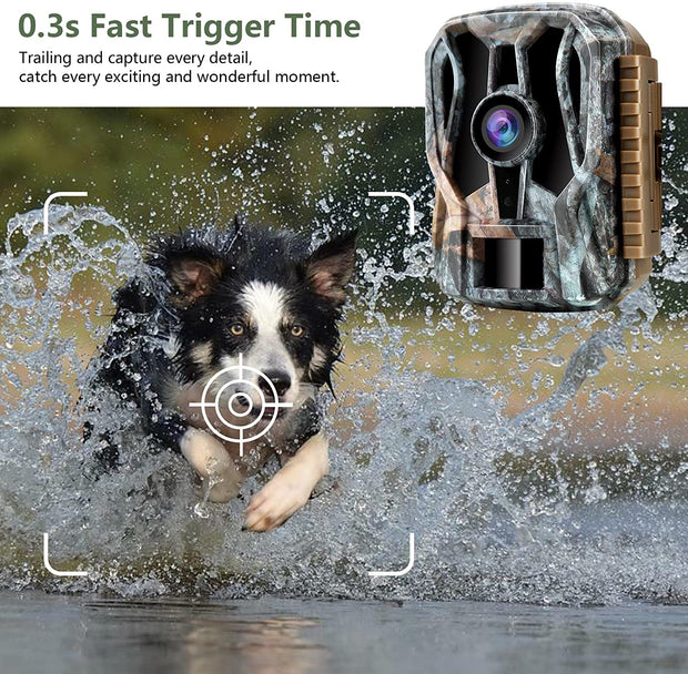 Mini Wildlife Trail Camera with Night Vision 0.5S Trigger Motion Activated 20MP 1080P IP66 Waterproof for Hunting & home security