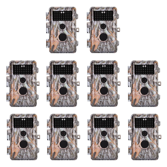 10-Pack 64MP 1296P Stealthy Camo Wildlife Trail & Game Field Tree Cameras Night Vision Invisible Infrared Motion Activated Time Lapse & Time Stamp | A252 Driftwood Bark