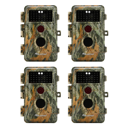 4-Pack No Glow Game Trail & Field Tree Cameras 64MP 2304x1296P MP4 Video Stealthy Camouflage Night Vision Motion Activated Time Lapse Multi-shot Mode for Wildlife Monitoring | A252 Matte Olive Drab