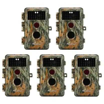 5-Pack 64MP Photo 1296P Video No Glow Game Trail Cameras & Stealthy Camouflage Field Tree Cams Night Vision Motion Activated Waterproof Time Lapse | A252 Matte Olive Drab