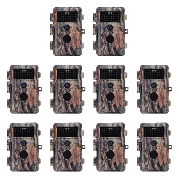 10-Pack No Glow Wildlife Game Trail Cameras for Observing & Home Security 32MP 1296P Video Motion Activated Waterproof Night Vision Time Lapse | A252