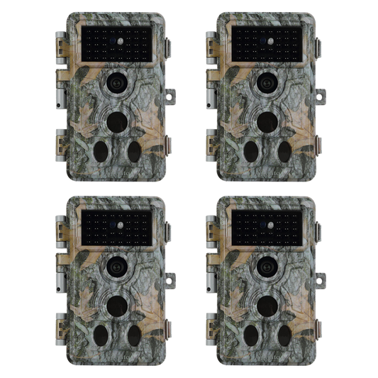 4-Pack Stealthy Camo Trail Observing & Game Deer Cameras HD 64MP 1296P Video 0.1s Trigger Time Motion Activated Waterproof No Glow Night Vision | A262 Driftwood Bark
