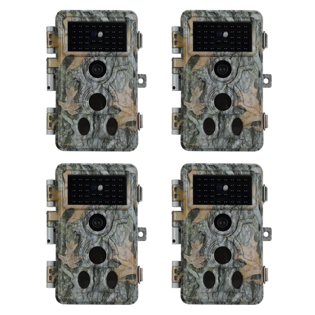 4-Pack Stealthy Camo Trail Observing & Game Deer Cameras HD 32MP 1296P Video 0.1s Trigger Time Motion Activated Waterproof No Glow Night Vision | A262