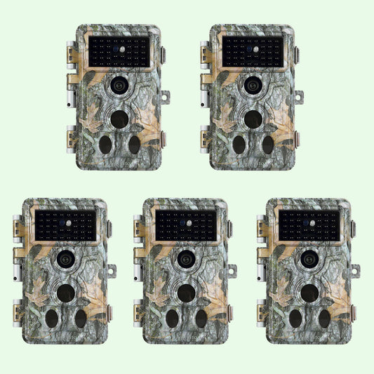 5-Pack Stealthy Camo Trail Observing & Game Deer Cameras HD 64MP 1296P Video 0.1s Trigger Time Motion Activated Waterproof No Glow Night Vision | A262 Driftwood Bark