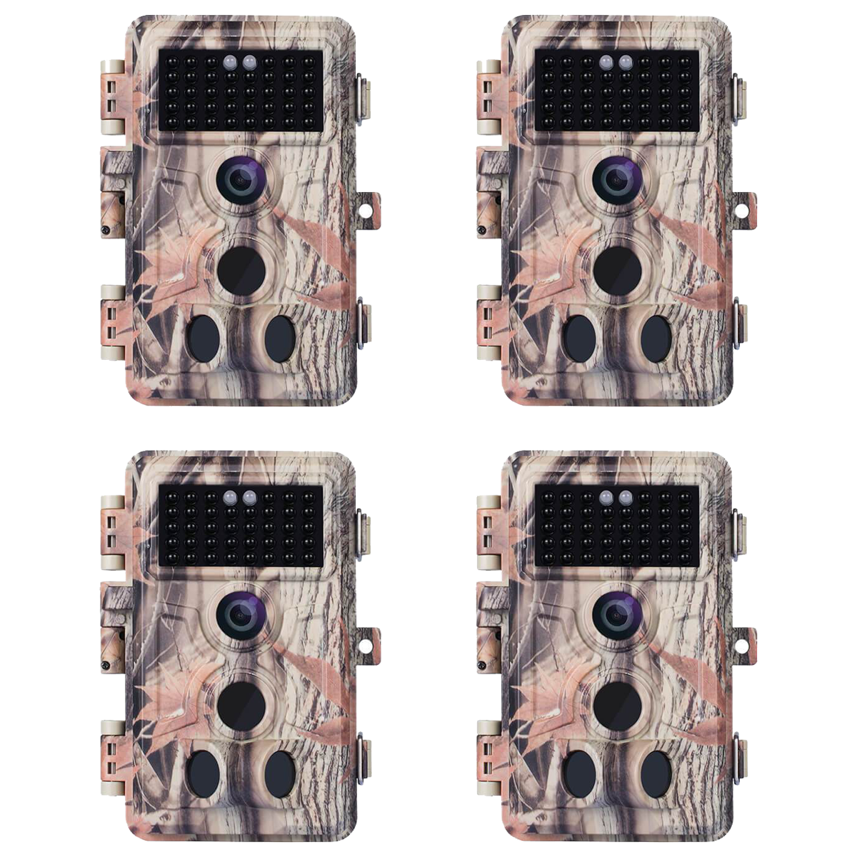 4-Pack 64MP 1296P Video Game Trail Observing Wildlife Cameras Night Vision No Glow 0.1S Trigger Motion Activated Stealthy Camouflage | A262