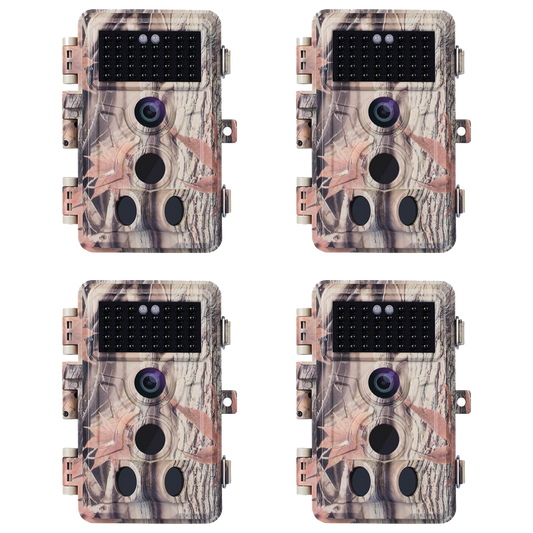 4-Pack Game Trail Observing Wildlife Cameras 64MP 1296P Video Night Vision No Glow 0.1S Trigger Motion Activated Stealthy Camouflage | A262