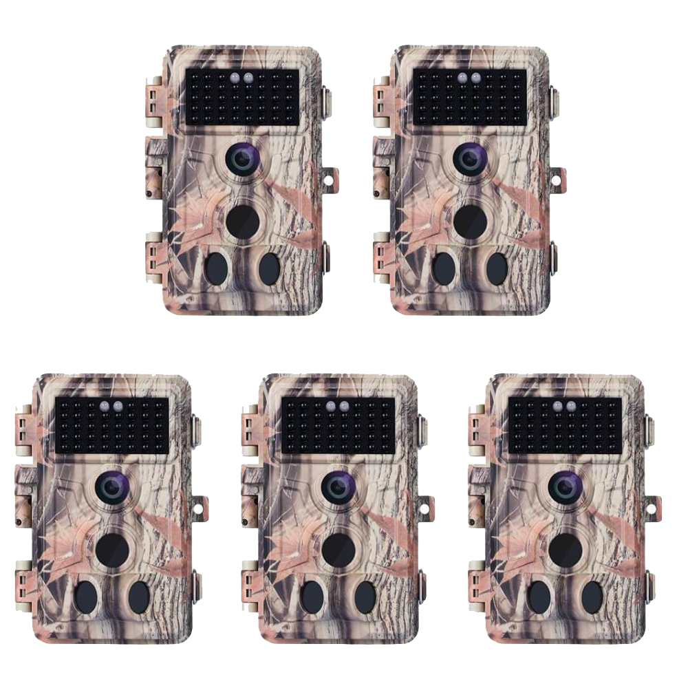 5-Pack 64MP Photo 1296P MP4 Video Game Trail & Backyard Field Cameras Night Vision Motion Activated Waterproof No Glow Infrared Stealthy Camouflage | A262