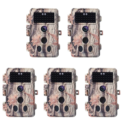 5-Pack 64MP Photo 1296P MP4 Video Game Trail & Backyard Field Cameras Night Vision Motion Activated Waterproof No Glow Infrared Stealthy Camouflage | A262