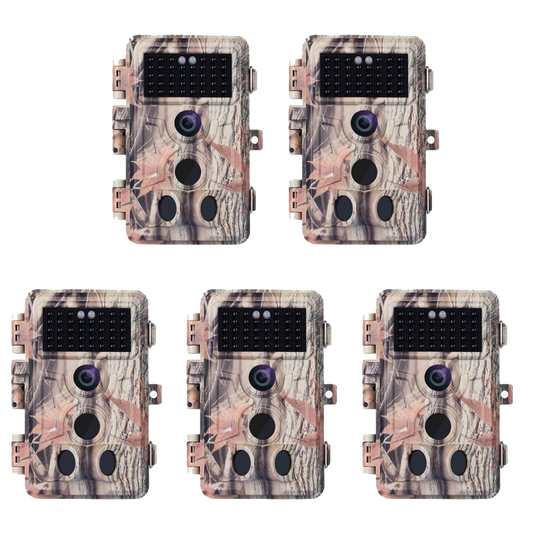 5-Pack 64MP Photo 1296P MP4 Video Game Trail & Backyard Field Cameras Night Vision Motion Activated Waterproof No Glow Infrared Stealthy Camouflage | A262