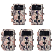 5-Pack Game Trail & Backyard Field Cameras 32MP Photo 1296P MP4 Video Night Vision Motion Activated Waterproof No Glow Infrared Stealthy Camouflage