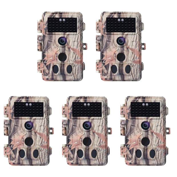 5-Pack Game Trail & Backyard Field Cameras 32MP Photo 1296P MP4 Video Night Vision Motion Activated Waterproof No Glow Infrared Stealthy Camouflage