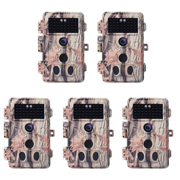 5-Pack Game Trail & Backyard Field Cameras 24MP Photo 1296P MP4 Video Night Vision Motion Activated Waterproof No Glow Infrared Stealthy Camouflage