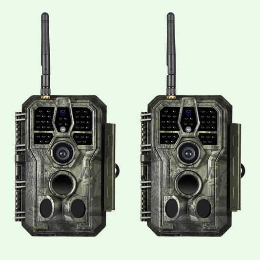 2-Pack Bluetooth WIFI 64MP 1296P Trail Cameras for Wildlife Observing & Home or Backyard Security Night Vision Motion Activated Waterproof | A280W Matte Olive Drab