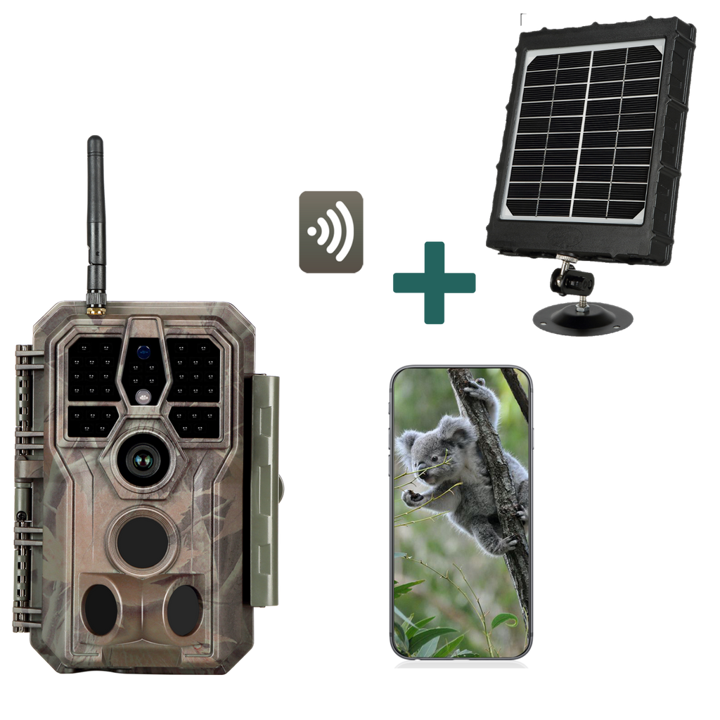 Bundle of Solar Panel and Bluetooth & Wifi Trail Cameras 64MP