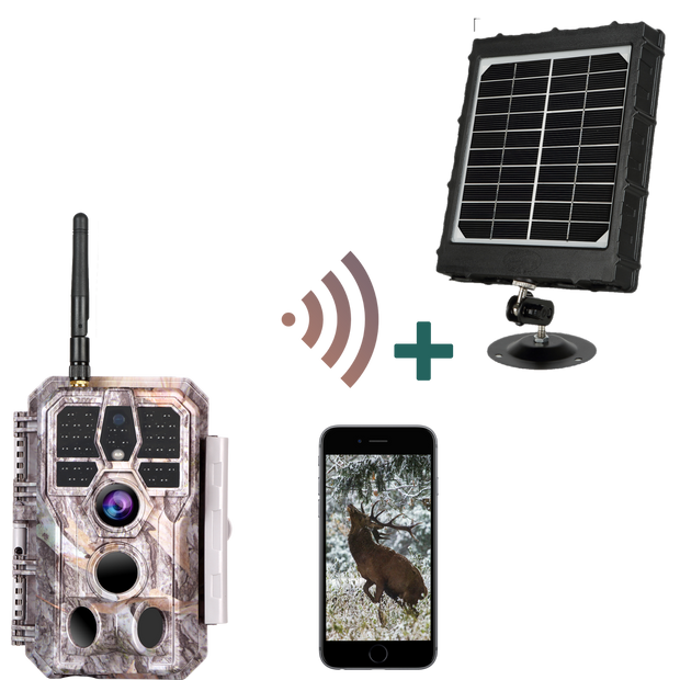 Bundle of Solar Panel and WIFI Trail Cameras 32MP 1296P for Wildlife Observing & Backyard Security Night Vision Motion Activated Waterproof | A280W