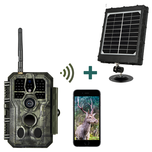 Bundle of Solar Panel and Bluetooth WIFI Trail Cameras 32MP 1296P with Night Vision Motion Activated Waterproof | A280W