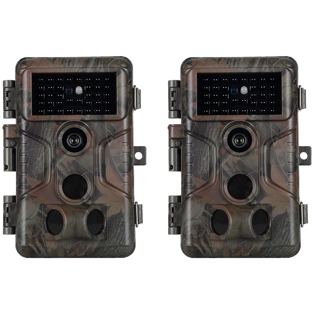 2-Pack 64MP 1296P MP4 Video Game Trail Deer Cameras Wildlife Cams 100ft Night Vision Motion Activated 0.1S Trigger Speed Waterproof No Glow | A323 Oak Brown