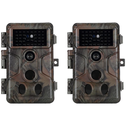 2-Pack 64MP 1296P MP4 Video Game Trail Deer Cameras Wildlife Cams 100ft Night Vision Motion Activated 0.1S Trigger Speed Waterproof No Glow | A323 Oak Brown