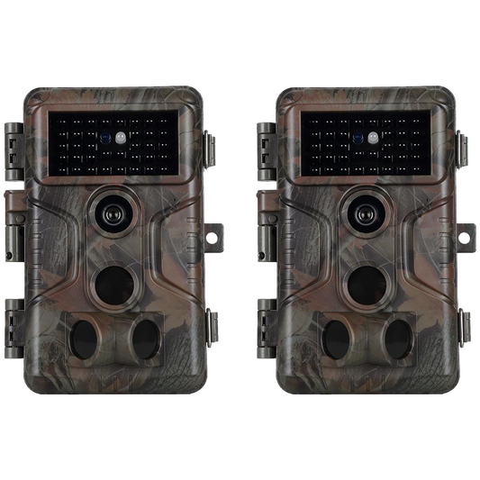 2-Pack 64MP 1296P MP4 Video Game Trail Deer Cameras Wildlife Cams 100ft Night Vision Motion Activated 0.1S Trigger Speed Waterproof No Glow | A323 Oak Brown