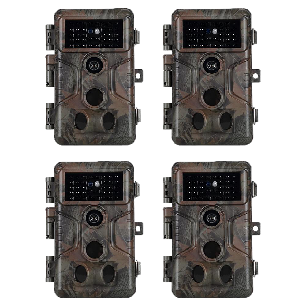 4-Pack 64MP 1296P Stealthy Camo Game Trail Deer Cameras 100ft Night Vision Motion Activated 0.1S Trigger Speed Waterproof No Glow Infrared Time Lapse | A323 Oak Brown