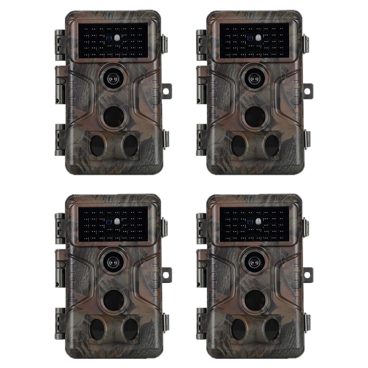 4-Pack 64MP 1296P Stealthy Camo Game Trail Deer Cameras 100ft Night Vision Motion Activated 0.1S Trigger Speed Waterproof No Glow Infrared Time Lapse | A323 Oak Brown
