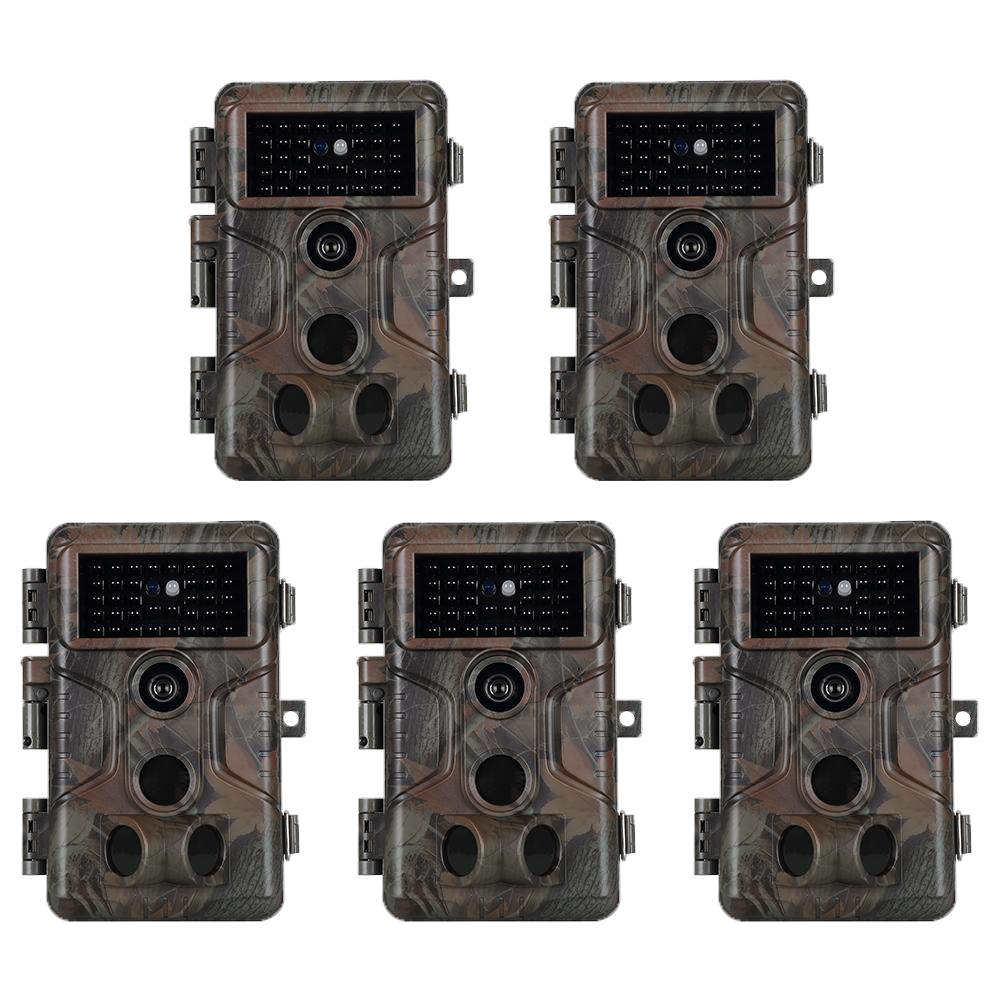 5-Pack 64MP Photo 1296P Video Camouflage Game Trail & Deer Cameras with 100ft Night Vision Motion Activated 0.1S Trigger Speed Waterproof No Glow ｜A323 Oak Brown