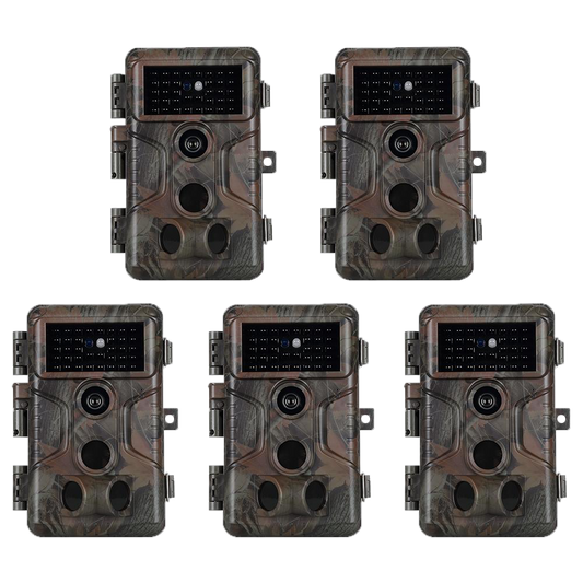 5-Pack 64MP Photo 1296P Video Camouflage Game Trail & Deer Cameras with 100ft Night Vision Motion Activated 0.1S Trigger Speed Waterproof No Glow ｜A323 Oak Brown