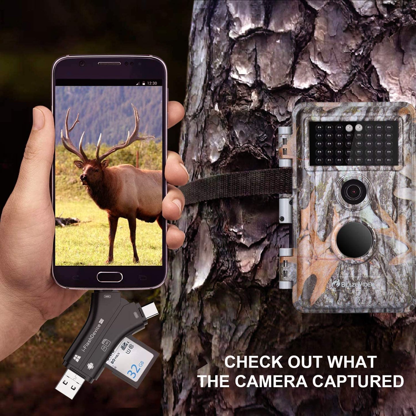 Game Trail Camera SD Card Reader & Viewer, Micro SD Memory Card Reader for Cell Phone to View Photos & Videos from Trail Camera Easily
