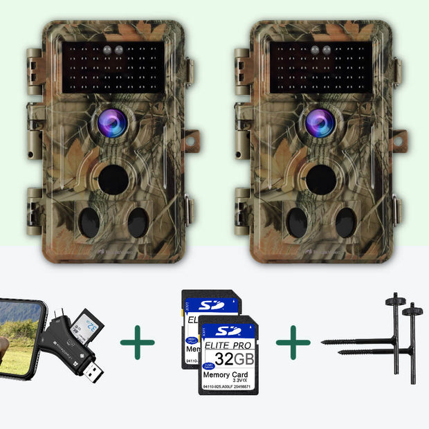 Bundle: 2x Advanced Trail Cam A262 Green+ 2x 32GB SD card + 2x Mounting bracket + SD Card reader